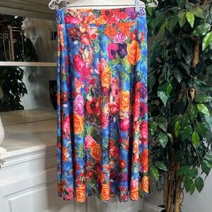 EUC Metrowear Vibrant Floral A-Line Skirt - Blue and Pink, M